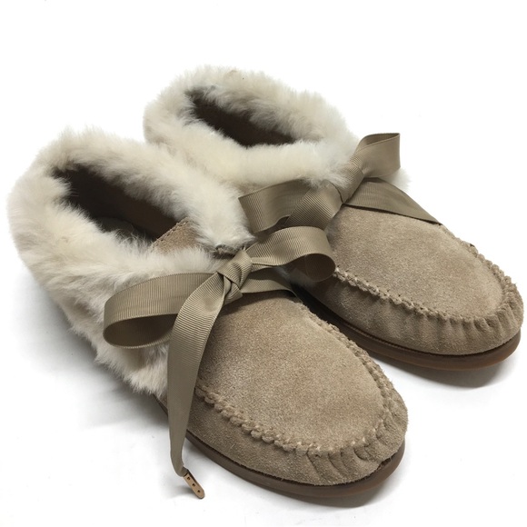 Tory Burch Aberdeen Split Suede Genuine Rabbit Fur Trim Slipper Natural/Camel 7 - Picture 12 of 17